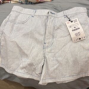 Zara High Waist Blue and White Striped Shorts
